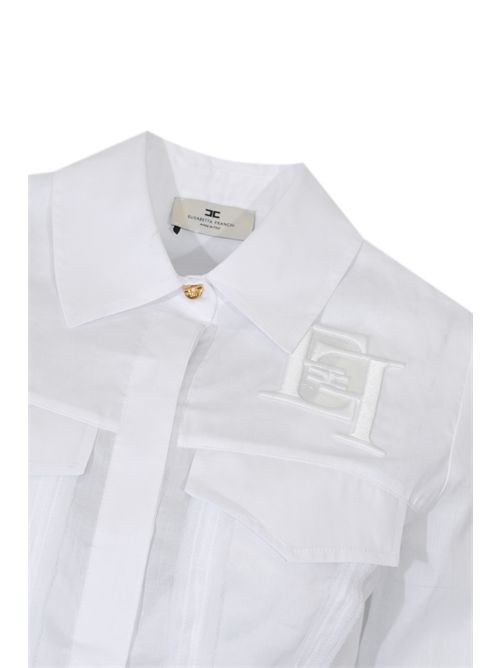 Camicia in cotone con patte e ricami Bianco Elisabetta Franchi | CA12661E2100